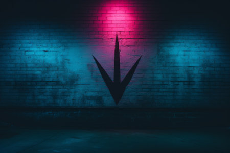 a dark room with a red and blue light on the wallの素材