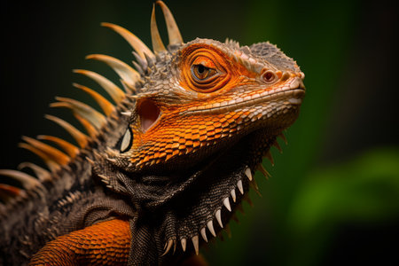 an orange and black lizard with spikes on its headの素材