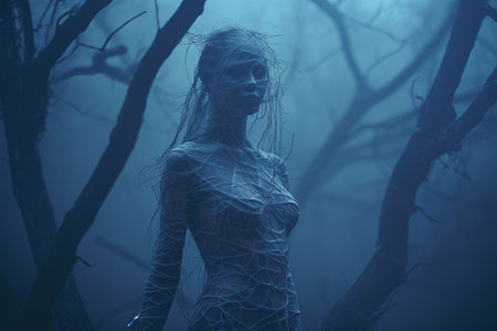 an image of a woman in the woodsの素材