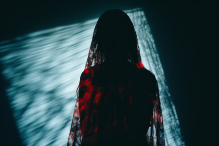 the silhouette of a woman in a red veilの素材