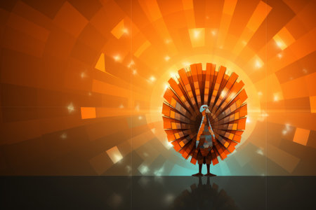 an illustration of an orange bird standing in front of a bright lightの素材