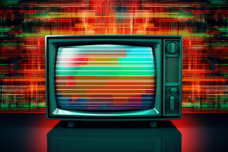 an old television is shown in front of a colorful backgroundの素材