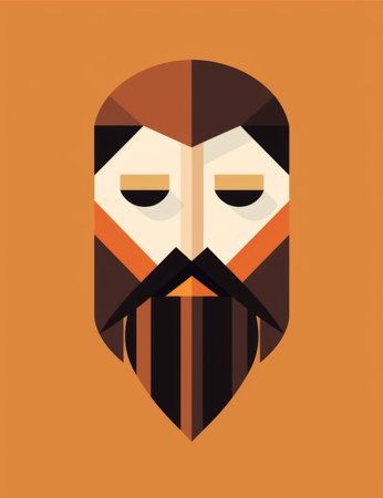 an illustration of a man with a beard on an orange backgroundの素材