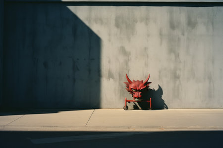 a red dragon sitting on the side of a wallの素材