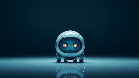 a blue robot sitting on a reflective surfaceの素材