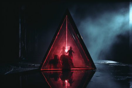 a red triangle with a woman inside of itの素材