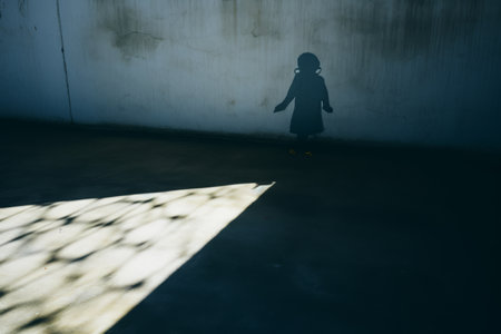 the shadow of a girl standing in front of a wallの素材