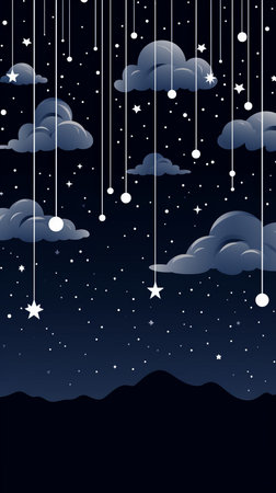 night sky with stars and clouds vector illustrationの素材