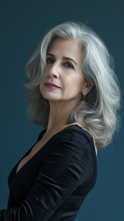 an older woman with gray hair posing for the cameraの素材