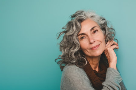 an older woman with gray hair posing for the cameraの素材