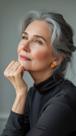 an older woman with gray hair posing for the cameraの素材