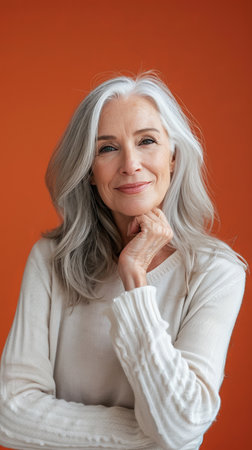 an older woman with gray hair posing for the cameraの素材