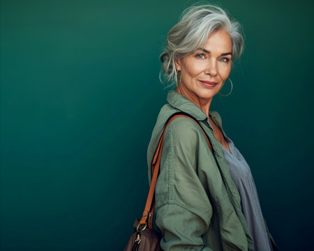 an older woman with gray hair posing for the cameraの素材