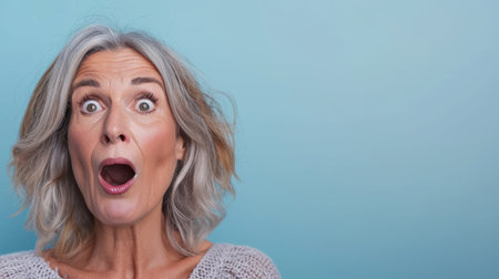 an older woman with her mouth wide open and a surprised look on her faceの素材