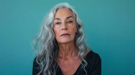 an older woman with long white hairの素材