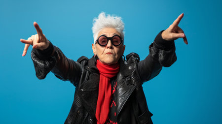 an older woman with white hair and glassesの素材