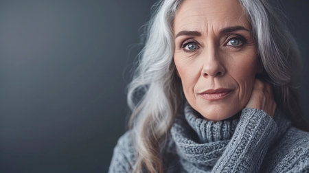an older woman with gray hair and a gray sweaterの素材