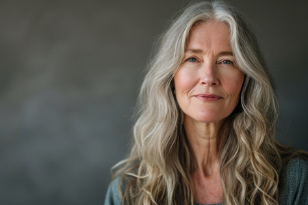 an older woman with long gray hairの素材