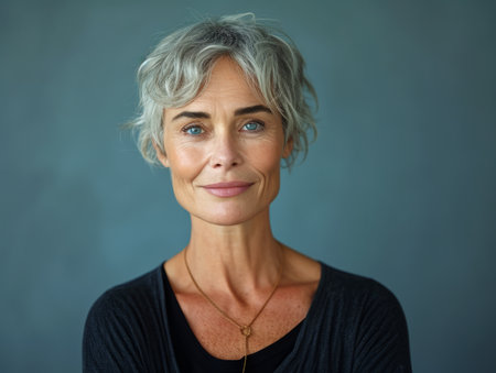 portrait of a mature woman with grey hairの素材