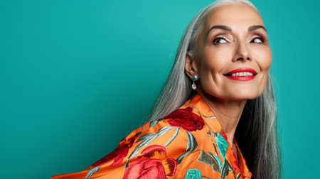 an older woman with gray hair posing for the cameraの素材