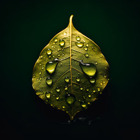 a green leaf with water droplets on itの素材