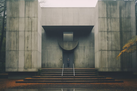 a person standing in front of a concrete buildingの素材