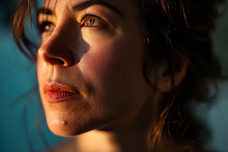 a close up of a woman with her eyes closedの素材