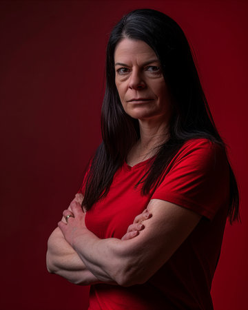 a woman in a red shirtの素材