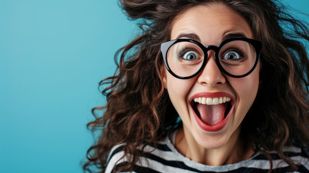 a woman wearing glasses and making a funny faceの素材