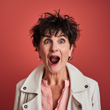 a woman with a shocked expression on her faceの素材