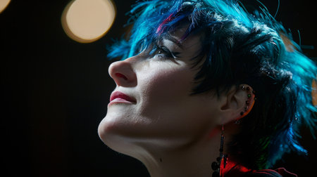 a woman with bright blue hair and piercingsの素材