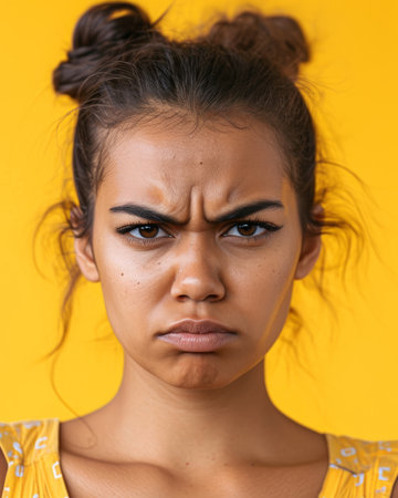 a woman with an angry expression on her faceの素材