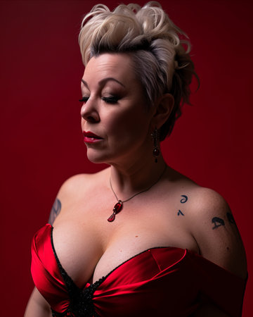a woman in a red dressの素材