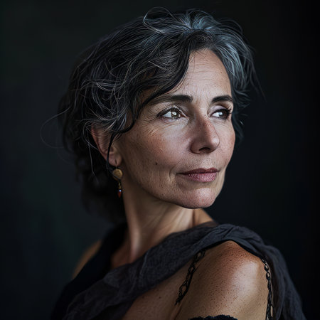 a woman with gray hair and earringsの素材