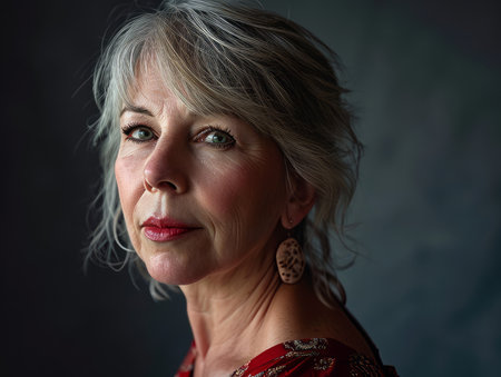 a woman with gray hair and earringsの素材