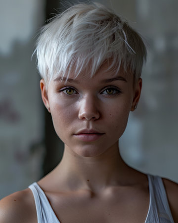 a young woman with short white hairの素材