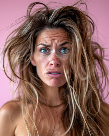 an image of a woman with her hair blowing in the windの素材