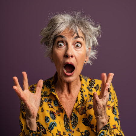 an older woman making a surprised faceの素材
