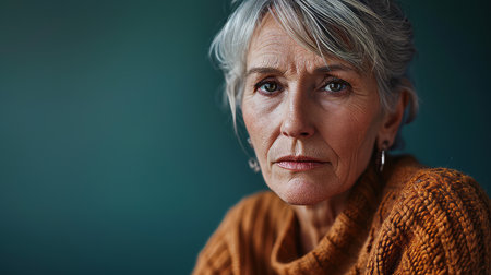 an older woman is staring at the cameraの素材
