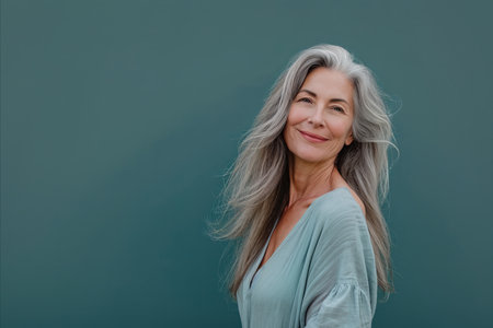 an older woman with gray hair posing for the cameraの素材