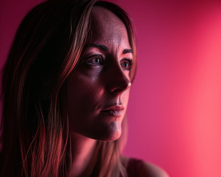 portrait of a woman in a red lightの素材