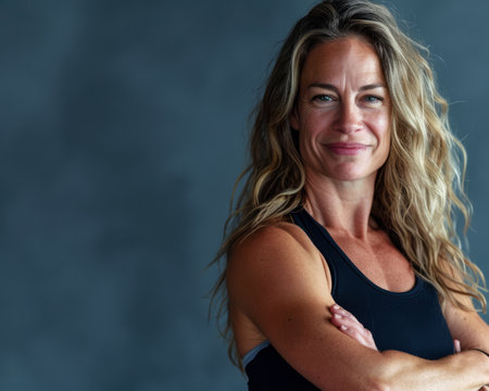 a woman with long hair and a black tank topの素材