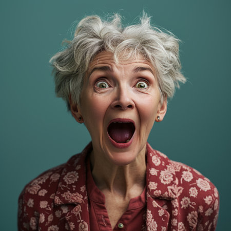 an older woman with her mouth wide openの素材