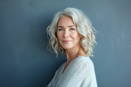 an older woman with gray hair posing for the cameraの素材