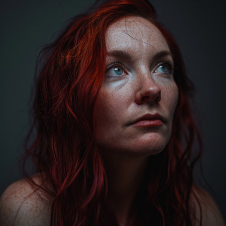a woman with red hair and blue eyesの素材
