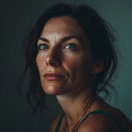 portrait of a woman with frecklesの素材