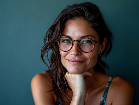 portrait of a beautiful woman wearing eyeglassesの素材