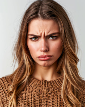 angry woman looking at the camera with an angry expression on her faceの素材