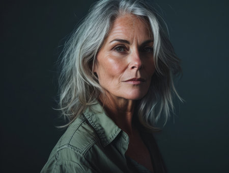 an older woman with gray hair posing for the cameraの素材