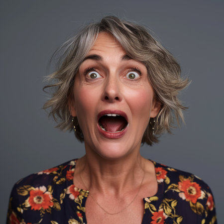 an older woman with a shocked expression on her faceの素材